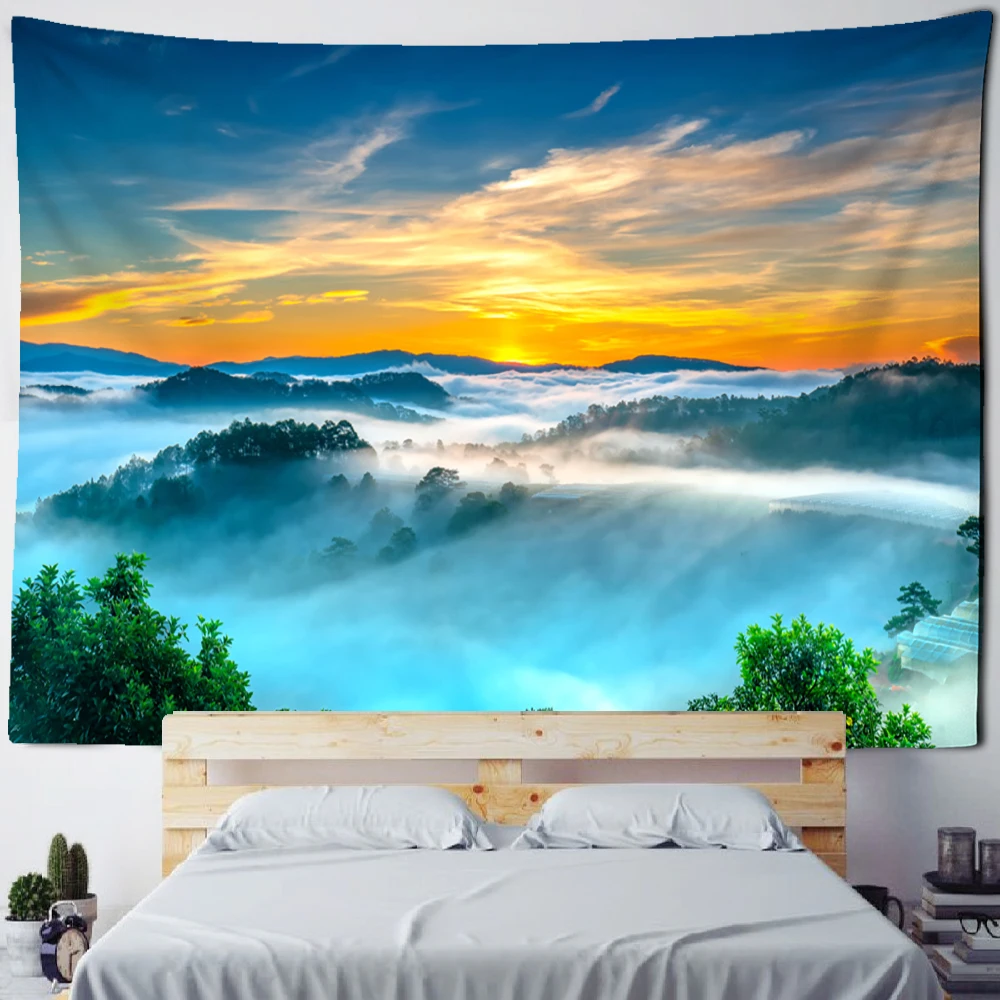 Forest Waterfall Tapestry Tropical Rainforest Nature Green Tree