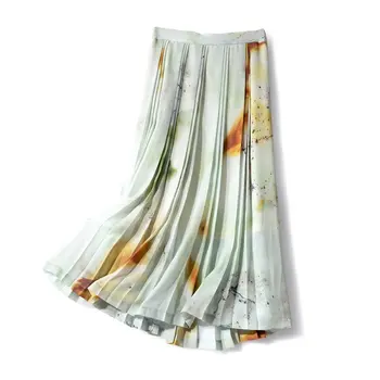 

Green splash ink print High waist women skirt 2020 new casual fashion wild lady midi Pleated skirt