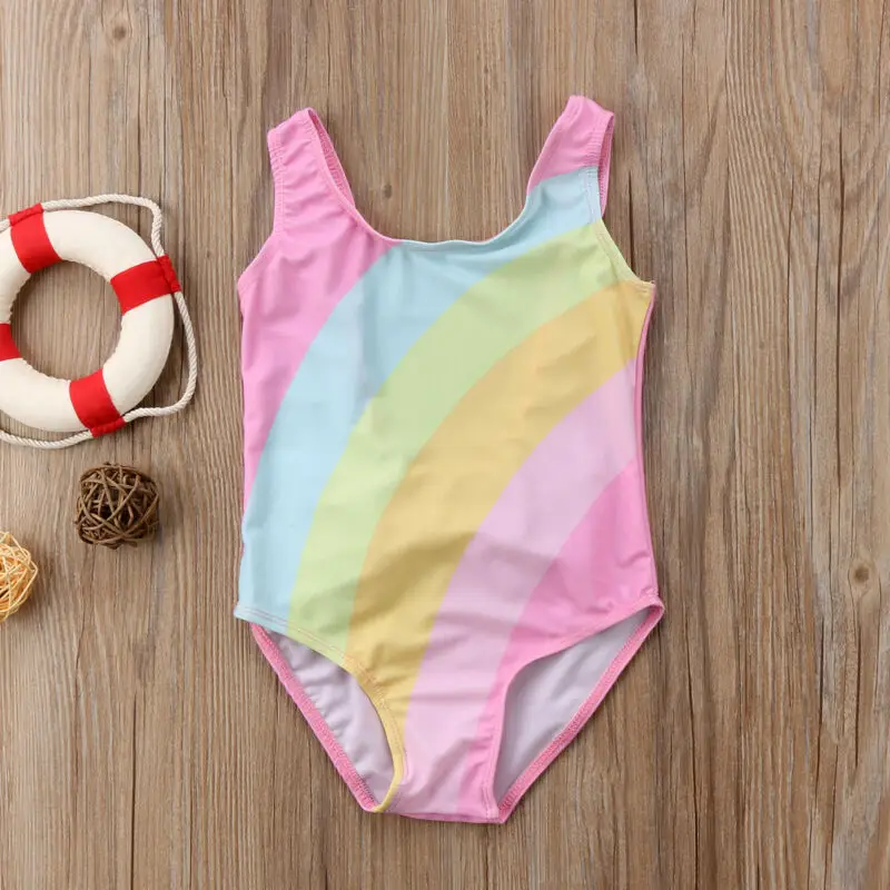 Goocheer Baby Bibs/бикини для маленьких девочек, Радужный цветной красивый купальник без рукавов с открытой спиной, купальник с бантиком, пляжная одежда для детей
