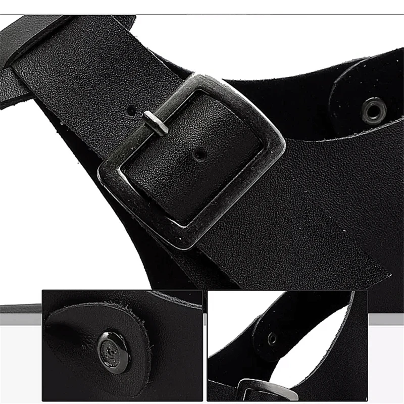 Genuine Leather Sandals Men Shoes for Summer Solid Gladistor Sandals Filp Flop with Ankle Strap Hard Floding Flat Beach Shoes