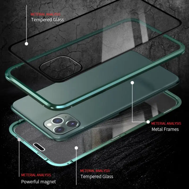 KNYNew Магнитная поглощающая оболочка для телефона, противоскользящий металлический двухсторонний чехол из закаленного стекла для iPhone 11/Pro Max
