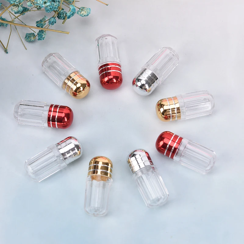 10PC Portable Empty Gelatin Capsules Transparent Gel Caps WaterProof Mini Plastic Box Bottle Case Holder Gold Pill Case Hot
