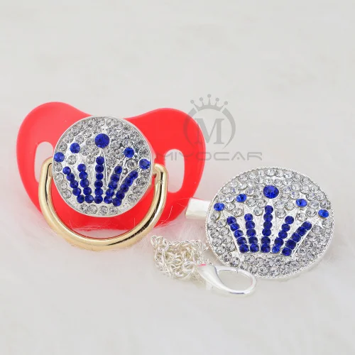 MIYOCAR Bling blue BLING crown Серебряная «соска» и набор зажимов, держатель на цепочке для соски, уникальный дизайн, ABCG-1 - Цвет: ABCG-5-1  0-6M