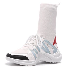 2019 Winter Mid-High Boots Women Sneaker Boots Sexy Black White Booties Stretchable Size 35-40 2019 Winter Mid-High Boots Women Sneaker Boots Sexy Black White Booties Stretchable Size 35-40