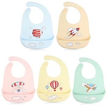 

Waterproof Silicone Baby Bibs Candy Color Plane Rocket Toddlers Saliva Towel