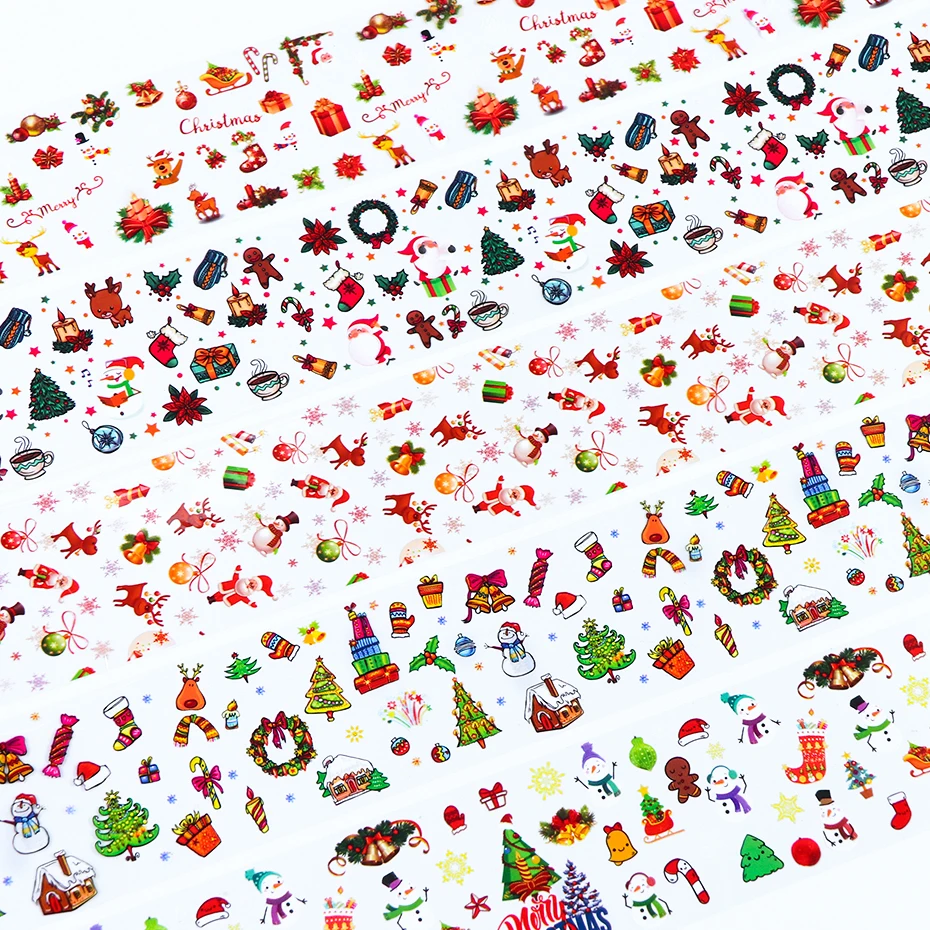 10 шт Зимний Рождественский набор фольги для ногтей Снежинка Санта Лось Наклейка Фольга для ногтей маникюр наклейки для ногтей украшения CHXK9126-2