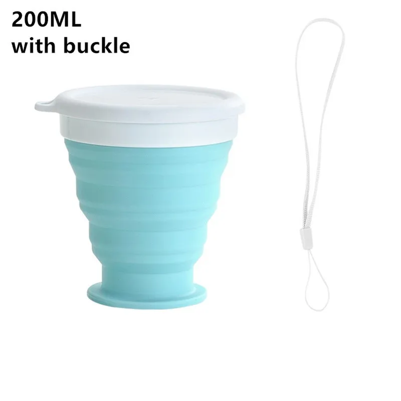 Blue200ml add buckle Силиконовая чашка для путешествий, Выдвижная складная чашка для кофе, телескопическая складная чашка для чая, для питья, для спорта на открытом воздухе, для туров, кемпинга, чашка для воды - Цвет: Blue200ml add buckle