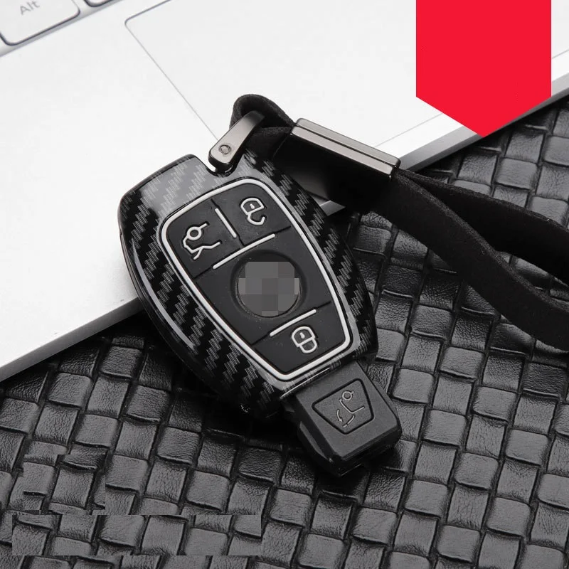 Чехол для ключей из углеродного волокна, защитный чехол для ключей, держатель для Mercedes benz A B R G Class GLK GLA w204 W251 W463 W176 - Название цвета: 3button carbon black