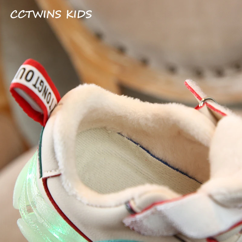 CCTWINS/детская обувь; коллекция года; Сезон Зима; модные меховые кроссовки для девочек; повседневная обувь для мальчиков; Светодиодный свет; кроссовки для детей; Цвет Черный; Светодиодный 113
