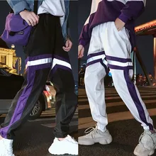 Хип-хоп ветровка Уличная Брюки шаровары мужские полосатые Светоотражающие сшитые Цветные Лоскутные спортивные брюки мужские