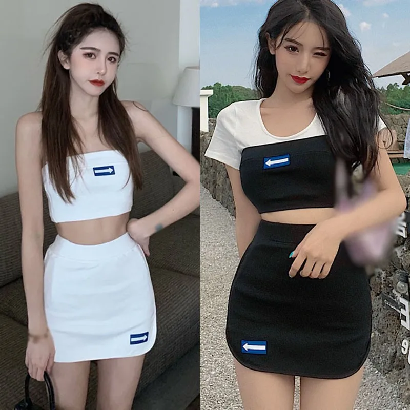 Комплект из 2 предметов сексуальный женский комплект с юбкой женские комплекты