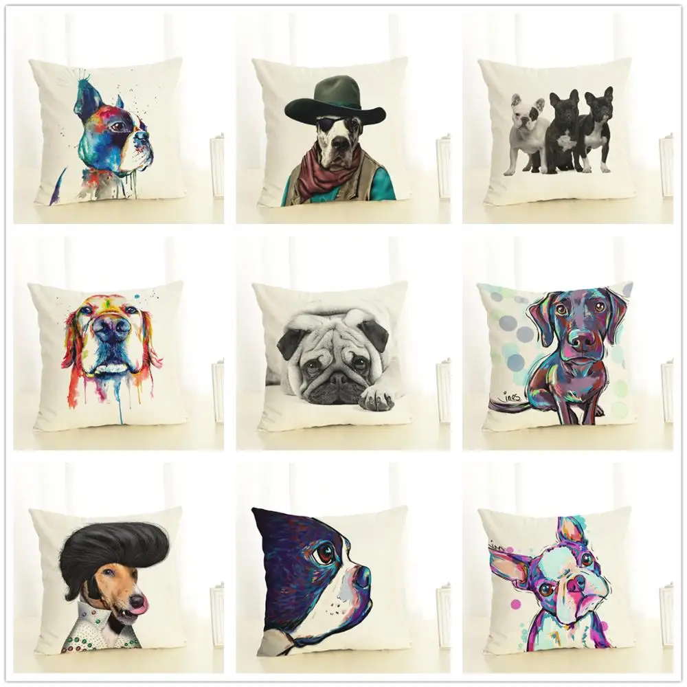 

Modern Cushion Cover 45x45 cm Pillowcase Soft Cotton Linen Blend Pillow Cover Cartoon Pet Dog Sofa Cushion Cover for Home Decor