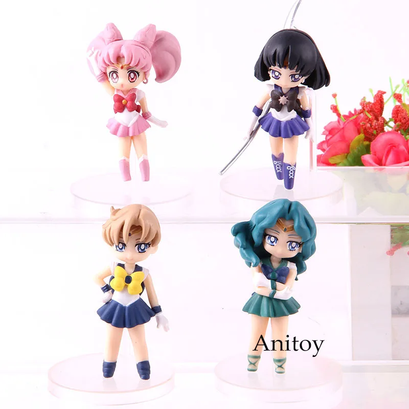 

Sailor Moon Action Figure Sailor Uranus Saturn Neptune Chibi Moon Chibiusa PVC Pretty Guardian Collectible Model Toys 4pcs/set