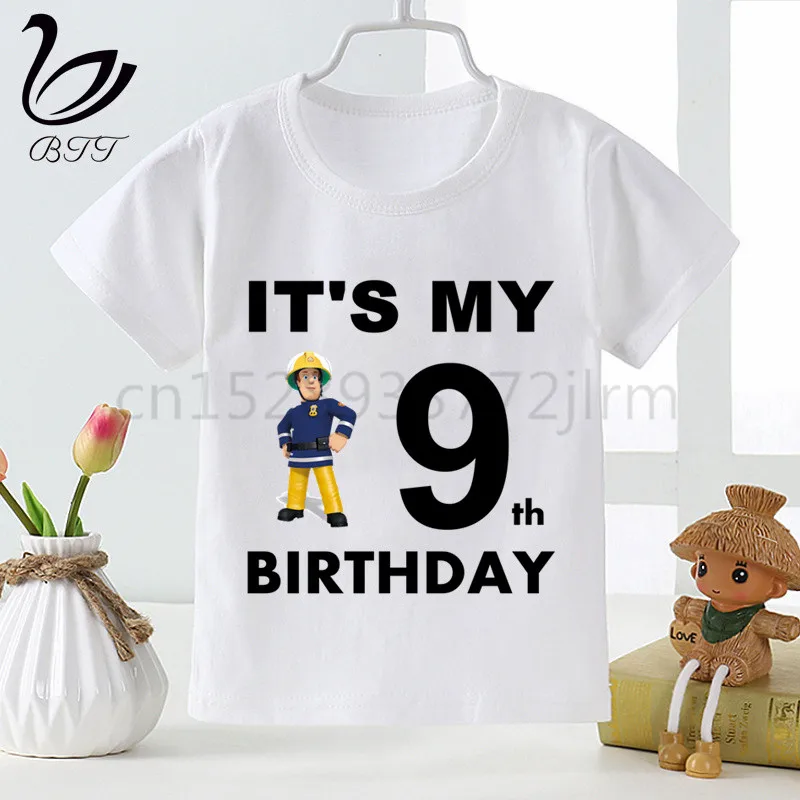 Футболка «С Днем Рождения» Пожарный Сэм, подарок на день рождения для детей, футболка детские футболки с забавным принтом кролика и кролика Bing на день рождения