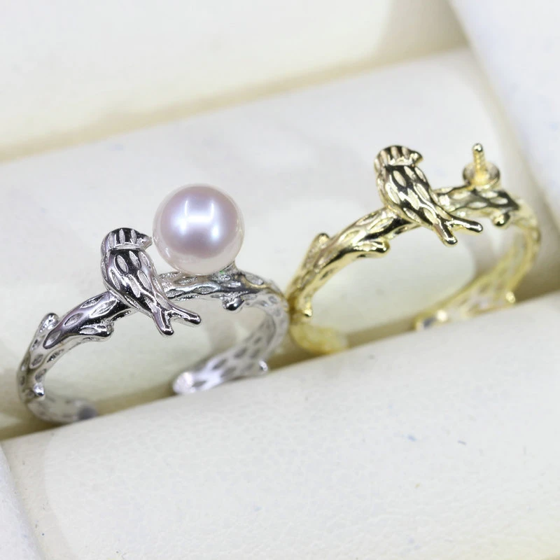 

Elegant Bird Design Adjustable Women Pearl Ring Settings S925 Sterling Siver Semi Mount DIY Jewelry Findings for Wedding