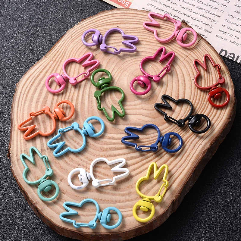 

10Pcs/Lot Metal Rabbit Head Shape Keyring 18x36mm Key Ring Buckle Snap Hook Lobster Clasp For Keychain Jewelry Making Accessorie