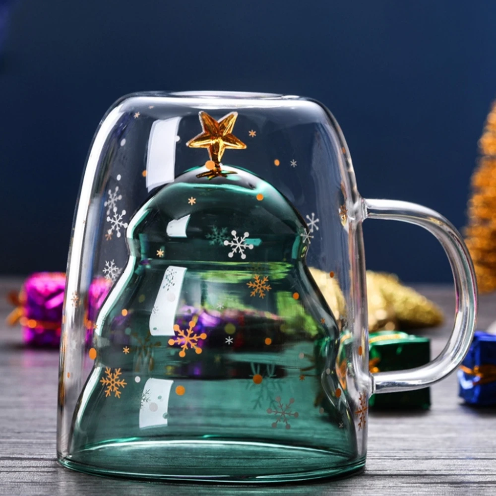 Новогодняя кофейная кружка, инновационная стеклянная, высокая температура, двойная чашка для воды на заказ, вечерние, рождественские подарки
