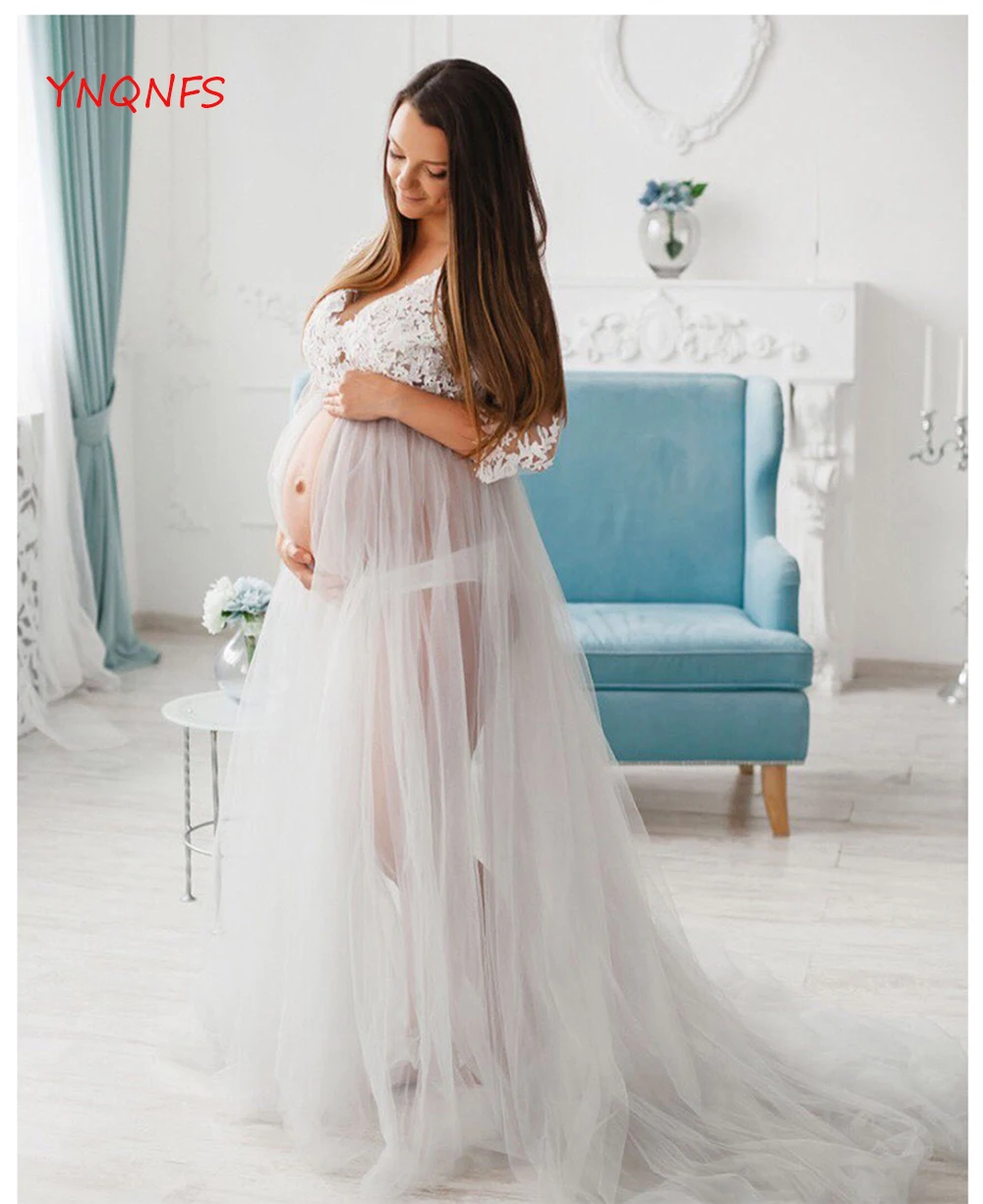 

ynqnfs L15 Pregnant Women Lace Long Sleeve Maternity Dress Ladies Maxi Dress Photography