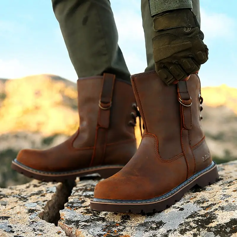 Golden Sapling Breathable Men's Hiking Shoes Genuine Leather Man Sneakers High Top Outdoor Boot Men Trekking New Tactical Boots