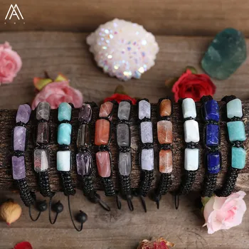 

Natural Amethysts Citrines Quartz Purple Agates Stone Smooth Nugget Beads Knotted Woven Bracelets Women Couple Yoga Bracelet