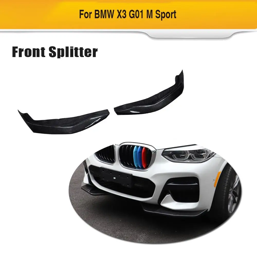 

Car Front Bumper Splitters Lip For BMW X3 G01 M Sport 2018 - 2020 ABS Glossy Black Carbon Fiber Look Car Spoiler