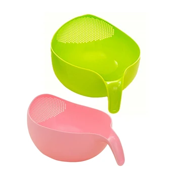 

2 Pcs Durable Rice Washing Filter Strainer Kitchen Tool Beans Peas Sieve Basket Cleaning Gadget Filtering Green & Pink