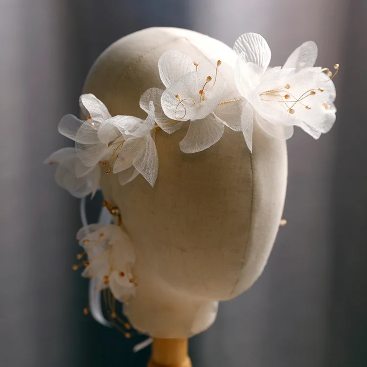 Beautiful Silk Yarn Flower dreamy Earrings Exterior Style headband Wedding hair accessories for bride