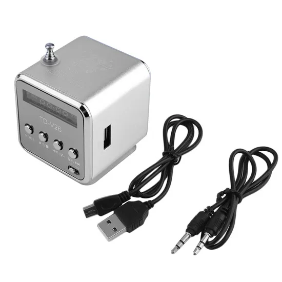 Silver Портативный алюминиевый сплав микро USB мини стерео супер бас динамик Ubwoofer Musica MP3/4 FM радио приемник - Цвет: Silver