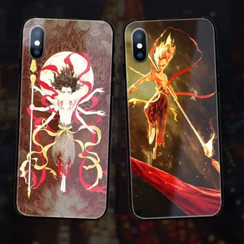

EKIND Nezha series Tempered Glass Phone Case for iPhone X XS XSMAX Led LOGO flash Glass Case For iPhone Protective Phone Cover