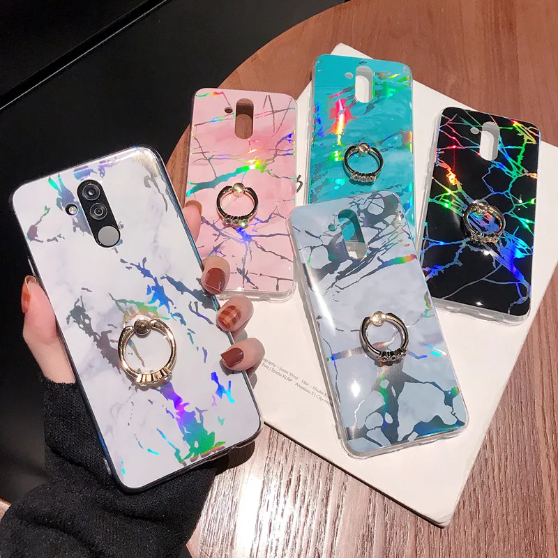 

Glossy Laser Marble Soft Silicone TPU Phone Case For Samsung Galaxy S7 Edge S8 S9 S10 Plus S10e Note 8 9 Cases Cover With Ring