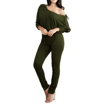 Casual Women Jumpsuit Fashion Solid Color Oblique Shoulder Bandage Long Sleeve Jumpsuit Winter Overalls mono de mujer 2020 E Casual Women Jumpsuit Fashion Solid Color Oblique Shoulder Bandage Long Sleeve Jumpsuit Winter Overalls mono de mujer 2020 E