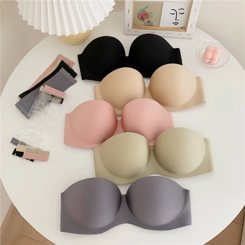 Dreamlikelin Sexy Women Strapless Bra Invisible Brassiere Female Push Up Bras with Two Back Straps Wire Free Backless Bralette black bra