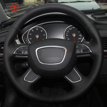 

LQTENLEO Black Artificial Leather DIY Car Steering Wheel Cover for Audi A6 (C7) 2012-2016 Q3 2013-2017 Q5 2013-2017 Q7 2012-2015