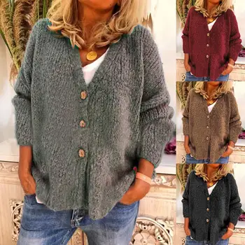 

Women Casual Winter Solid Color Long Sleeve Buttons Knitted Cardigan Short Coat perfect to match with jeans boots coats shirts