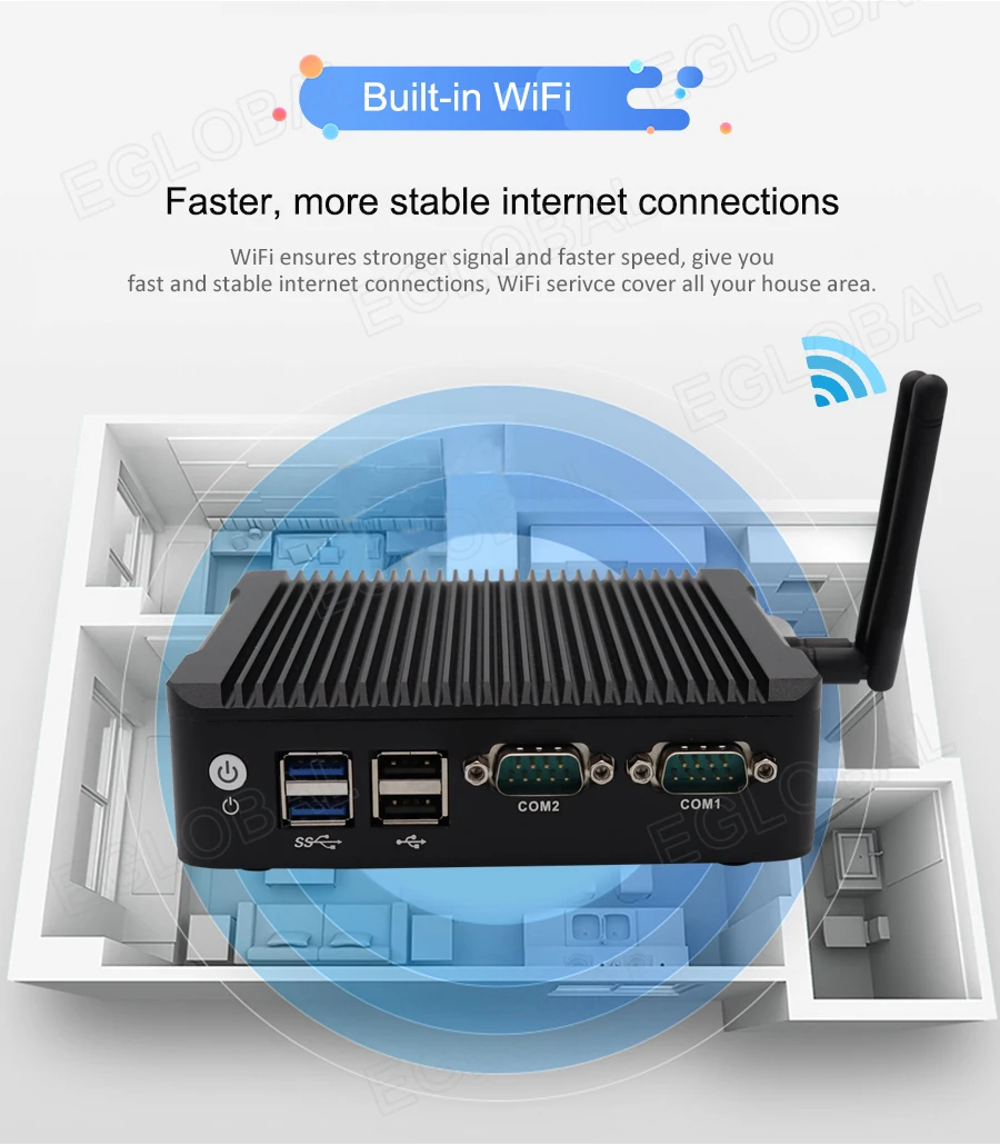 Dual COM desktop pc fanless Intel Celeron N3160 1.6 GHz mini computer DDR3L DP HD 2Lan SIM card computador