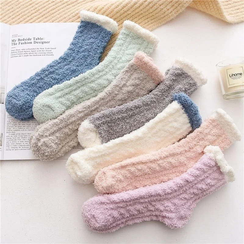 

Soft Elastic Coral Velvet Sock Winter Warm Home Floor Bed Slipper Socks Breathable Kawaii Sock for Girls Fluffy Socks Women