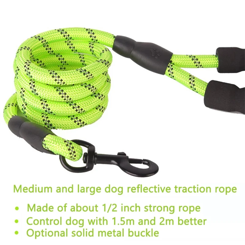 Large Dog Reflective Rope Durable Large Dog Leash Walking Big Dog Collar Strengthen Traction Harness Round Nylon Medium Dog Lead