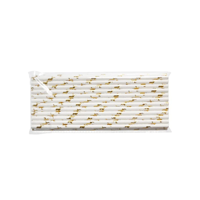 Disposable Bronze Unicorn Paper Sucker Birthday Party Restaurant Coffee Shop Fruit Juice Coffee Beverage Straw