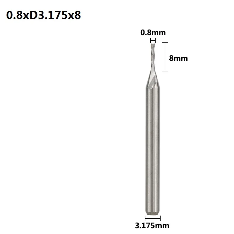 XCAN 10 шт. 3,175 хвостовика 2 флейты плоский конец мельницы Спираль ЧПУ Бит для лазерной гравировки плоская фреза 0,8/1/1,5/2,0/2,5/3,175 мм - Длина режущей кромки: 0.8xD3.175x8