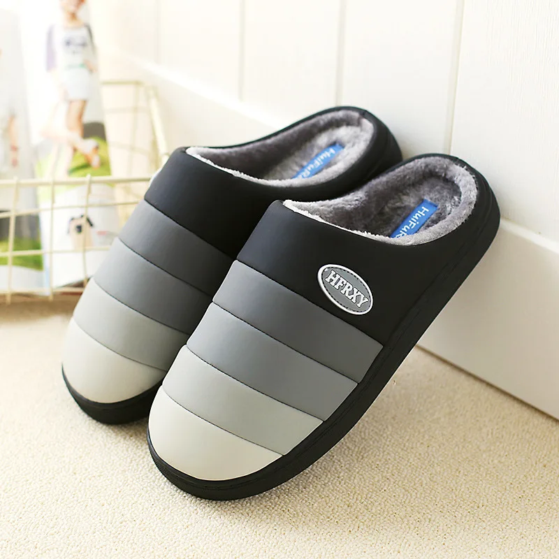 black slipper Водонепроницаемая зимняя теплая обувь; женские и мужские домашние тапочки; Мягкие плюшевые Нескользящие домашние тапочки для влюбленных; женские шлепанцы; SH10301 - Цвет: black slipper