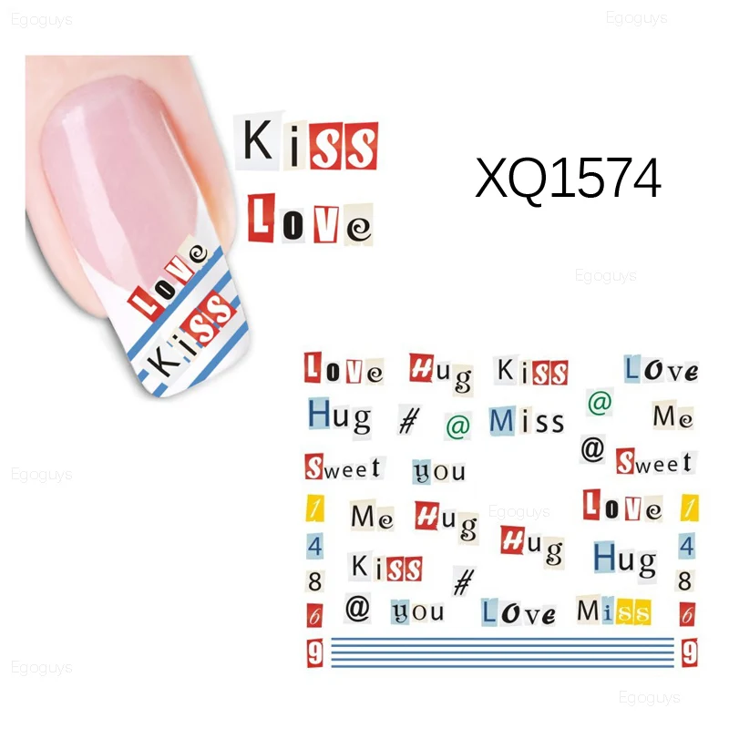 1pc DIY Nail Decals Stave Heart Bowknot Water Transfer Stickers Love Kiss  Decor Slider Lipstick Shoes Beard Note Decorations Tip