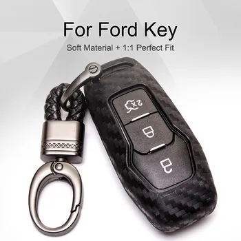 

Carbon Fiber Pattern Key Fob Case For Ford Mondeo MK3 MK4 MK5 Mustang Edge Focus 2 3 4 5 Fiesta Ranger Car Key Ring Cover Holder