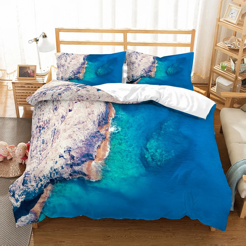 

2/3pcs Nature View Bedding Set Snow Trees Duvet Cover Set Sunrise Outer Space Galaxy Bed Linen Set Tropical Beach Bedclothes