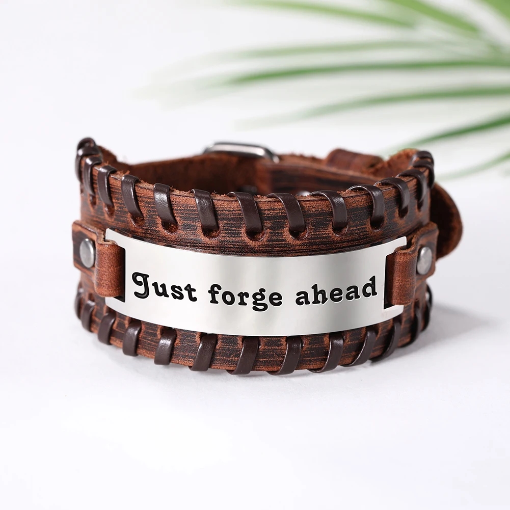 EUEAVAN 5pcs Proverb Positive Black/Brown Leather Bracelet Saying Charm Stainless Steel Jewelry For Men Gift Wholesale