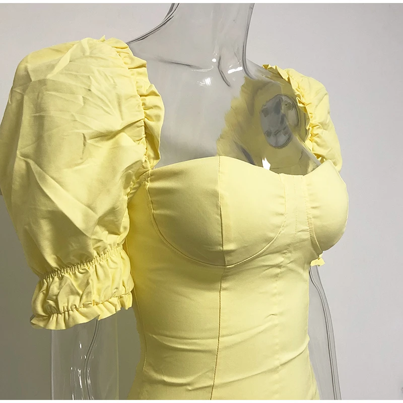 Женское облегающее платье NewAsia с пышными рукавами летние винтажные вечерние платья с эффектом пуш-ап желтое Сексуальное облегающее платье мини с корсетом