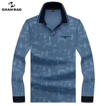 SHANBAO, роскошная Высококачественная хлопковая рубашка поло с отворотом и длинным рукавом с геометрическим принтом, весна, новая деловая Повседневная Молодежная мужская рубашка Поло