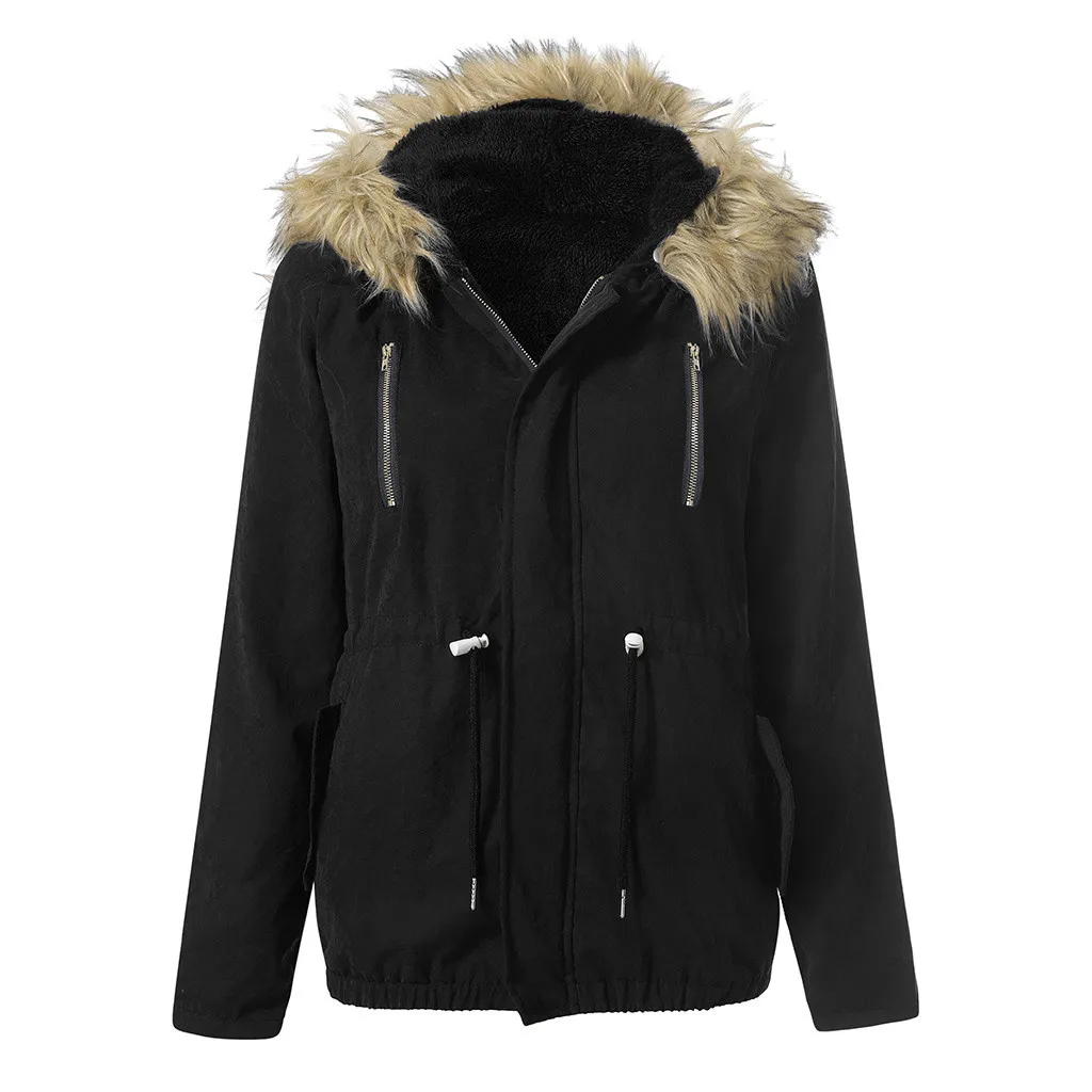 Женская куртка зимнее теплое пальто женское осеннее с капюшоном хлопок Мех размера плюс Базовая куртка Верхняя одежда приталенная Длинная женская куртка - Цвет: BK