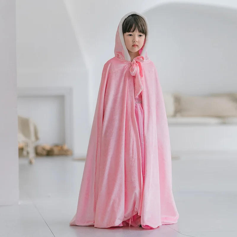 pink Накидка принцессы с капюшоном; плащи для девочек; детское нарядное платье принцессы; бархатные плащи для Хэллоуина; одежда для рождественской вечеринки для фотосессии - Цвет: pink