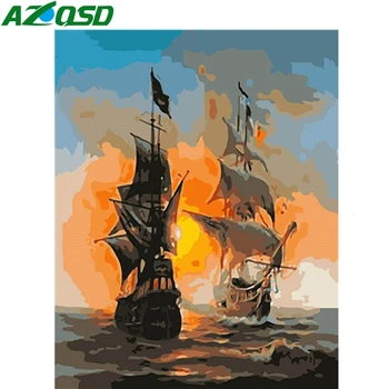 

AZQSD Unframe Oil Painting By Numbers Set For Adults Boat Handicraft DIY Coloring By Numbers Scenery Decoration Unique Gift