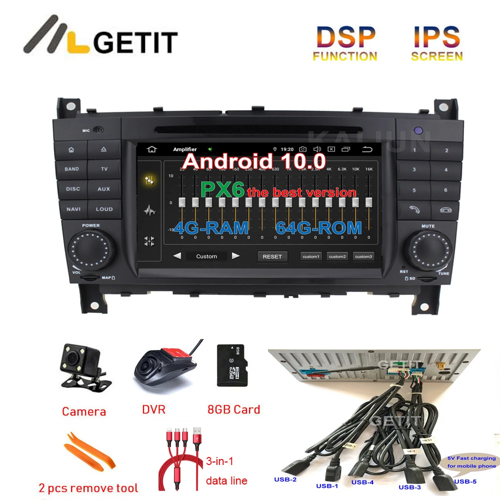 5-USB DSP Android 10 автомобильный DVD GPS для Mercedes/Benz W203 W209 W219 A-Class A160 C-Class C180 C200 CLK200 Радио
